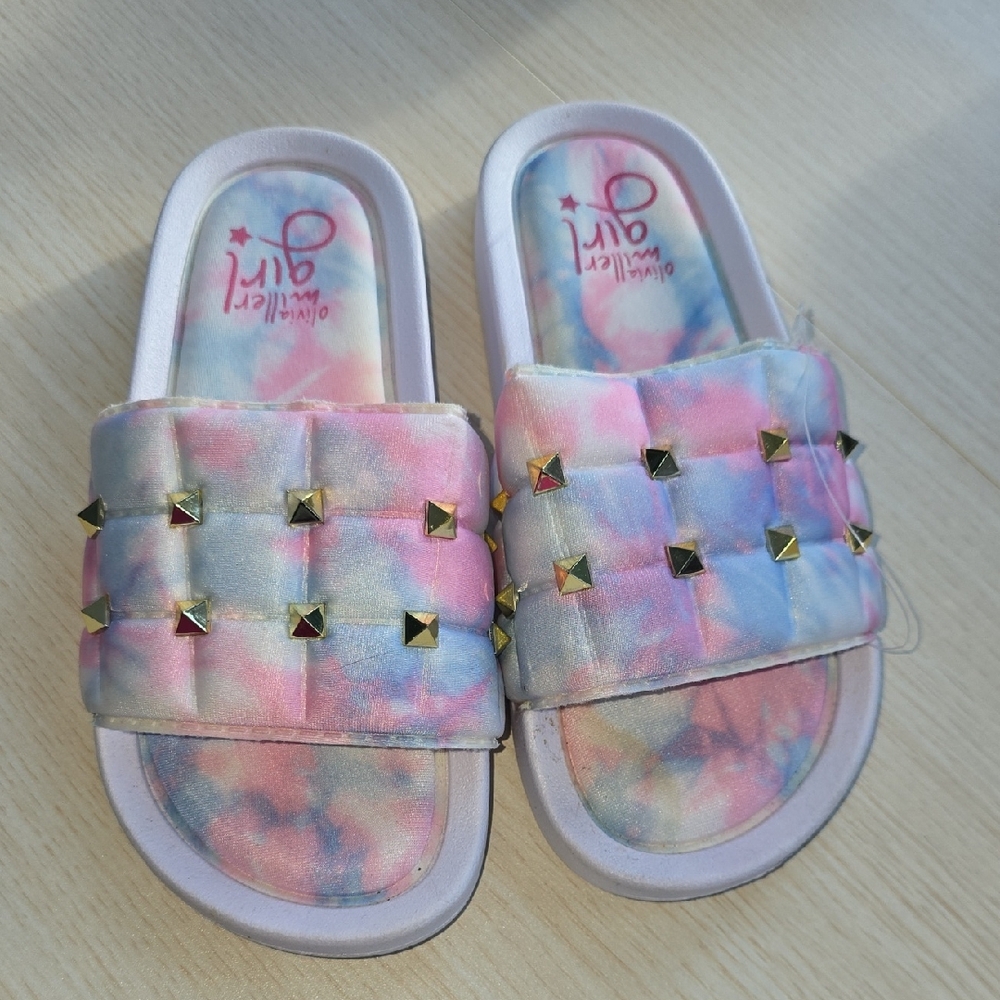 New Kids Tie-Dye Slide Sandals with Gold Studs